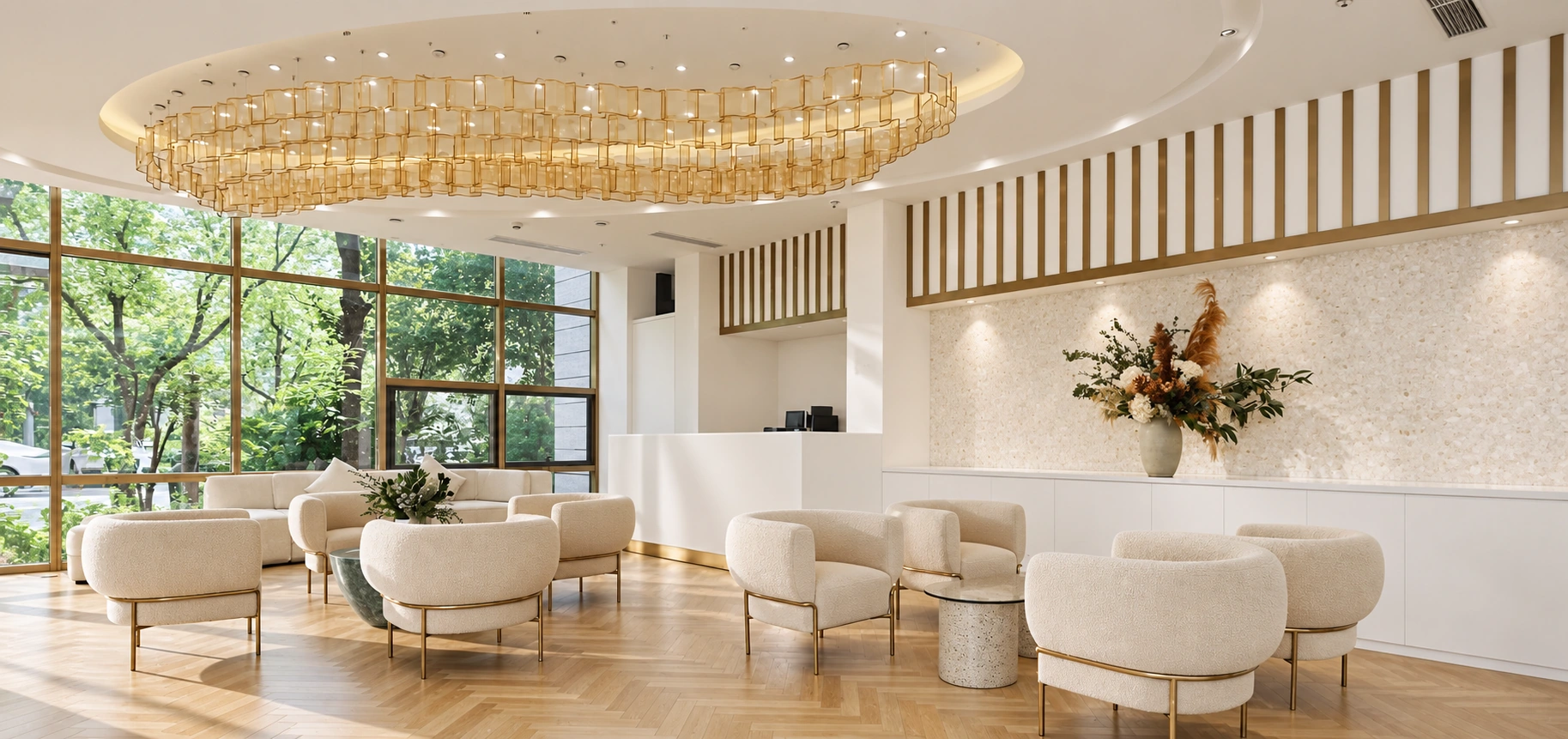 Lounge setting shown in Huiyuan brand materials