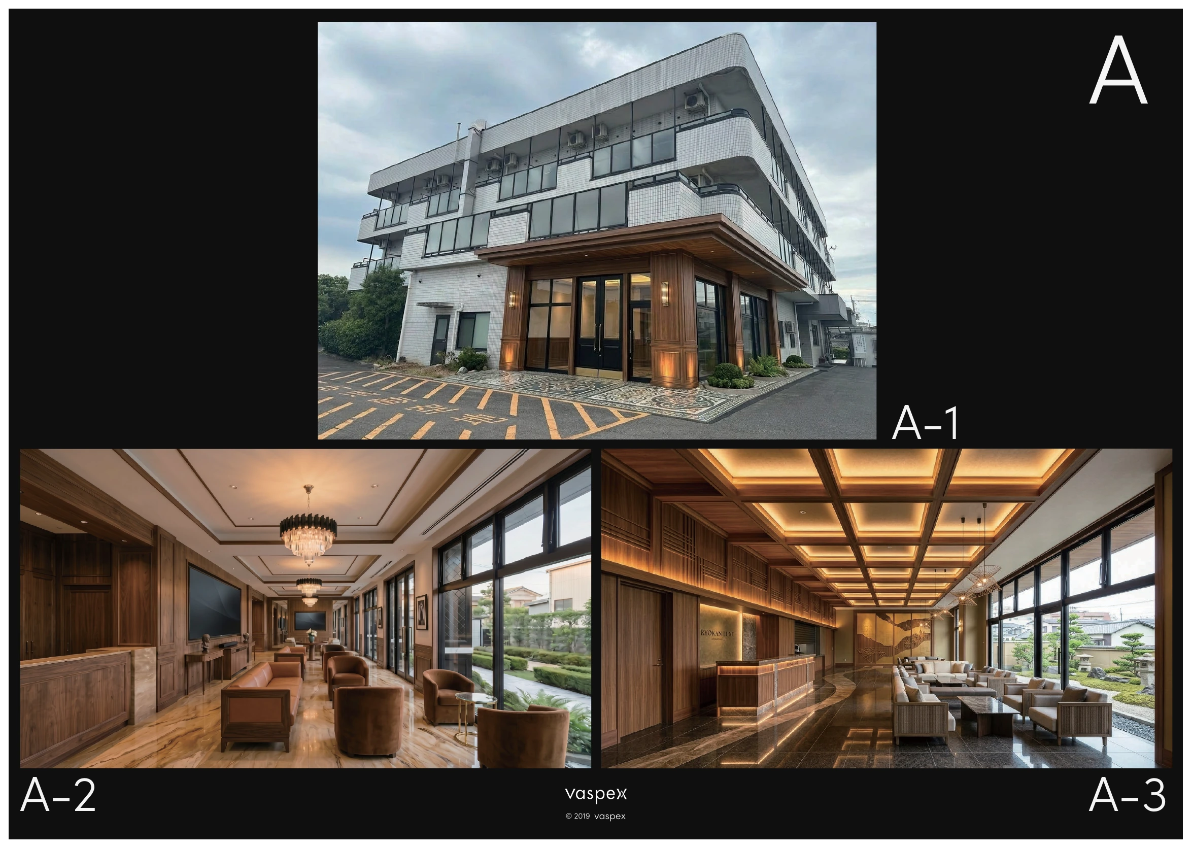 资料所附A方案,暖深木色与酒店式会客空间改造意向
